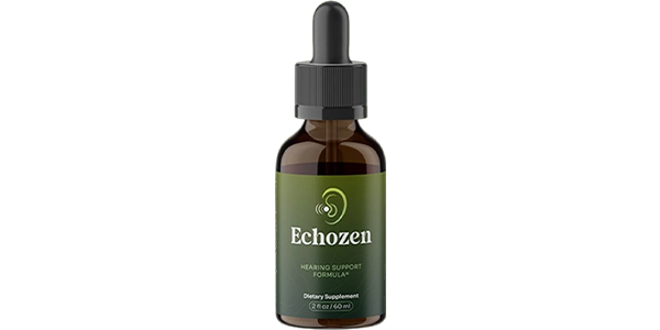 Echozen Review supplement bottle for hearing support, tinnitus relief, and ear health